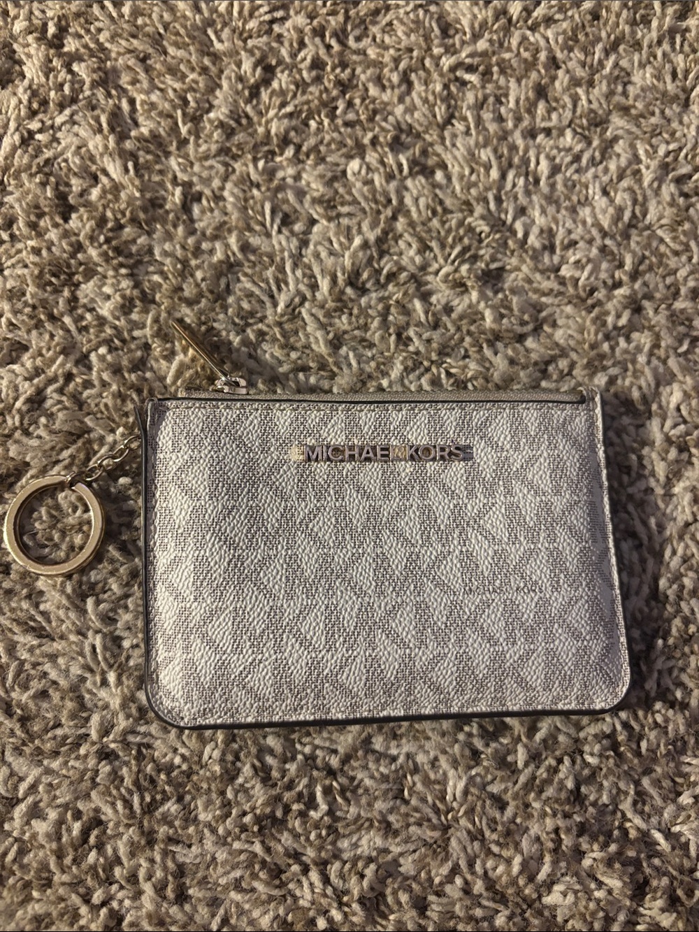 Michael Kors Silver Metallic Card Pouch with Keyring